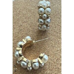 Anthropologie Adina Eden Scattered Multi-Pearl Open Hoop Earrings Gold Tone